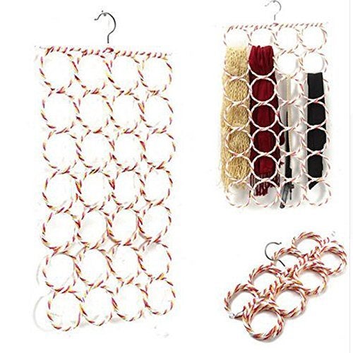 Everbuy® Hanger Wardrobe Organizer 28 Rings Metal Folding Rope with Multiple Slots | Multipurpose Universal Hanger for Scarf, Belts, Shawls and Ties - Image 5