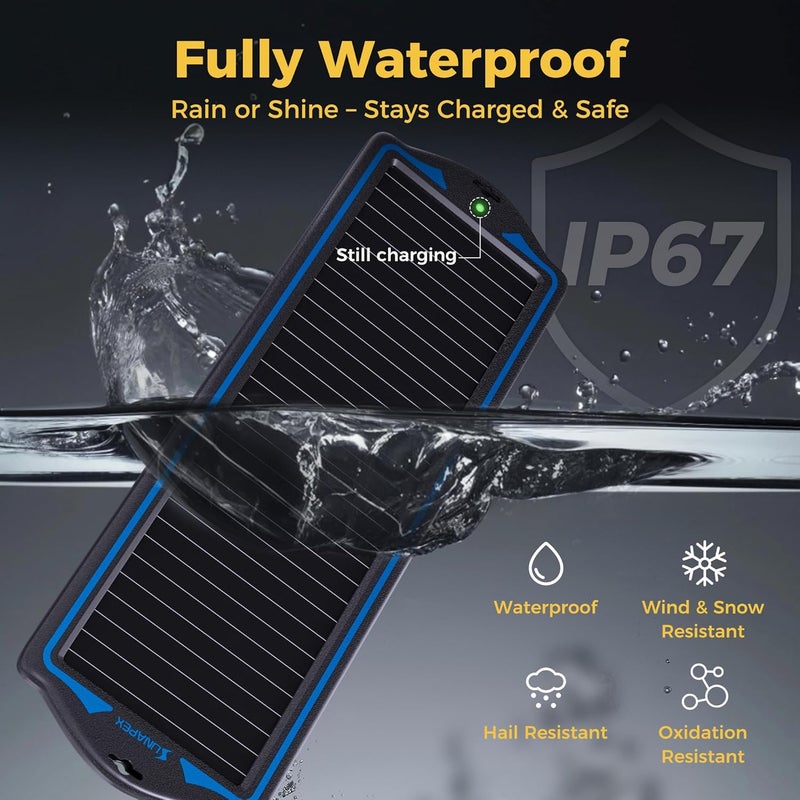 SUNAPEX 12V Solar Trickle Charger Portable Power Solar Panel Solar Battery Charger 12 Volt Waterproof Solar Battery Maintainer for Car Truck Boat RV Motorcycle Marine Trailer Battery - Image 3