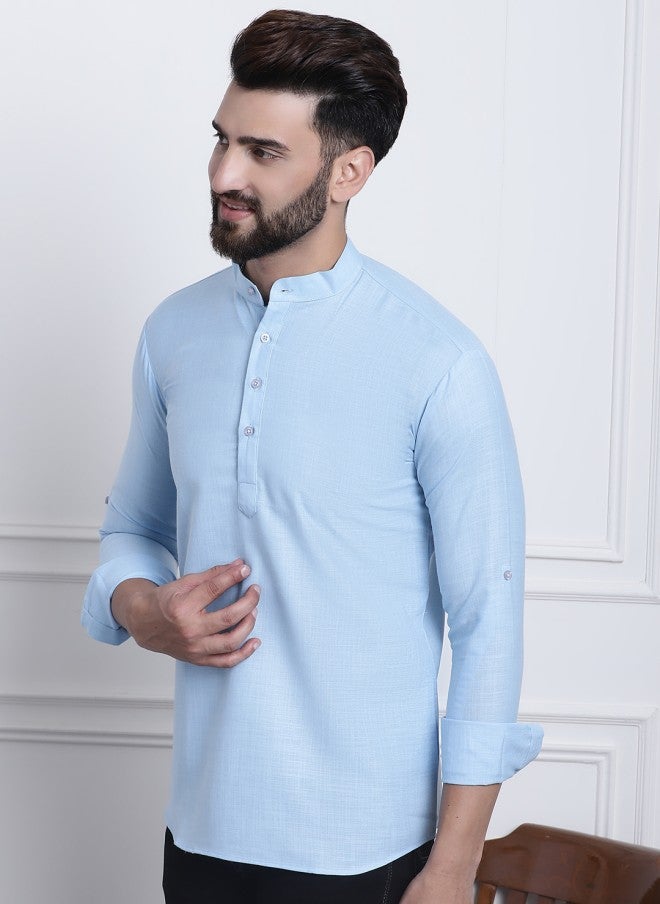 Sojanya قميص كورتا مستقيم أزرق للرجال - Image 2