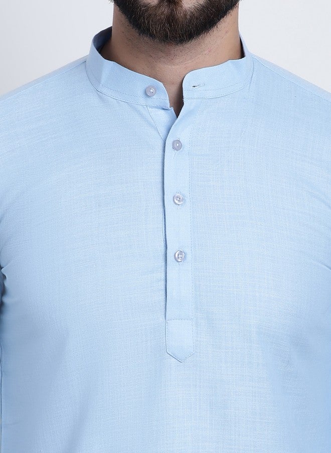 Sojanya قميص كورتا مستقيم أزرق للرجال - Image 4