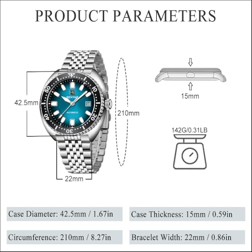 PAGRNE DESIGN BENYAR Automatic Watches for Men Analog Stainless Steel Mechanical Watch, 50M Waterproof Calendar Luminous Business Men's Wrist Watches - Image 4