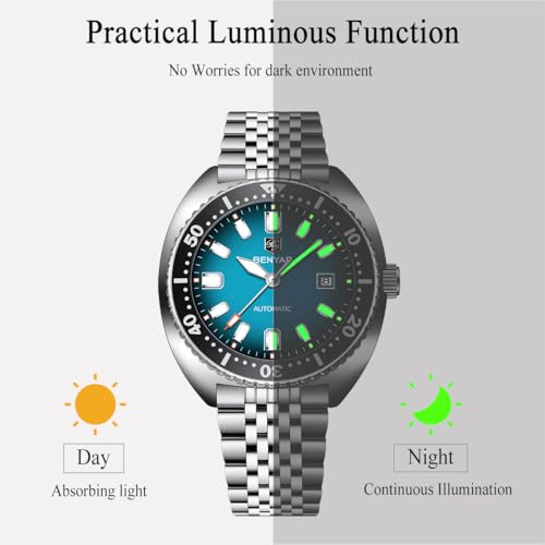 PAGRNE DESIGN BENYAR Automatic Watches for Men Analog Stainless Steel Mechanical Watch, 50M Waterproof Calendar Luminous Business Men's Wrist Watches - Image 5