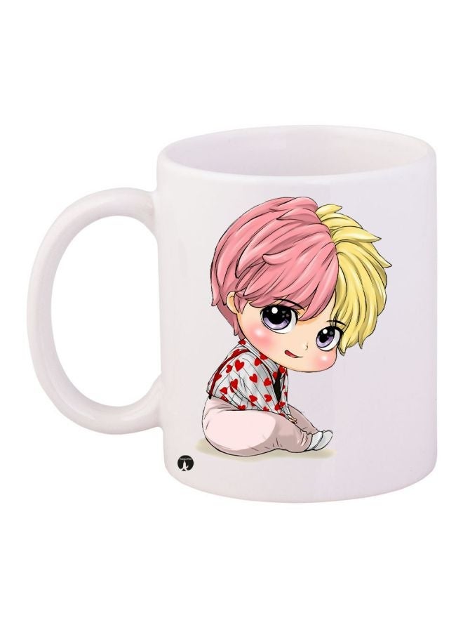 Cartoon Printed Coffee Mug White/Pink/Yellow 11ounce