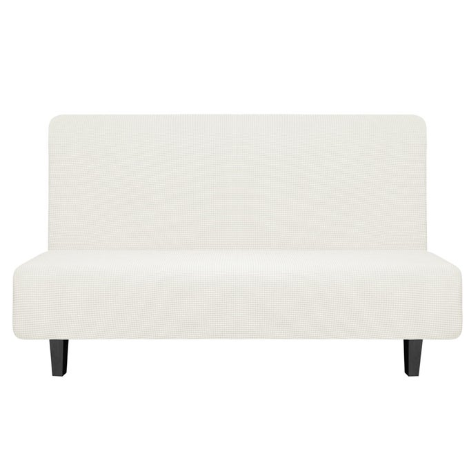 EASYGOING STRETCH FUTON SLIPCOVER ARMLESS FUTON BED COVER FURNITURE PROTECTOR WITHOUT ARMRESTS WITH ELASTIC BOTTOM FOR KIDS SOFT JACQUARD FABRIC SMALL CHECKS MEDIUM CREAM