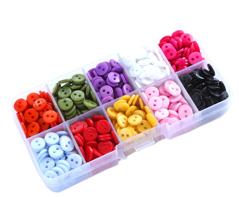 GANSSIA 1132 Inch 9mm Very Small Buttons Tiny Size Sewing Flatback Resin Buttons 10 Colors MultiColored Pack of 750 with Box