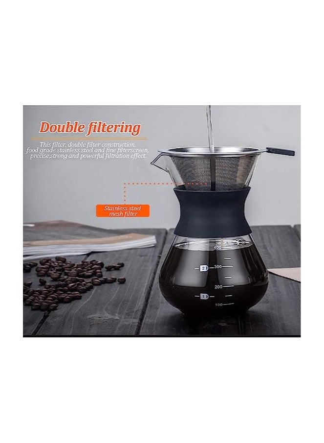 Goolsky Pour Over Coffee Maker with Double-layer Stainless Steel Filter, 400ml/14oz Hand Manual Coffee Dripper Brewer & Glass Coffee Pot (400ML / 14oz) - Image 2
