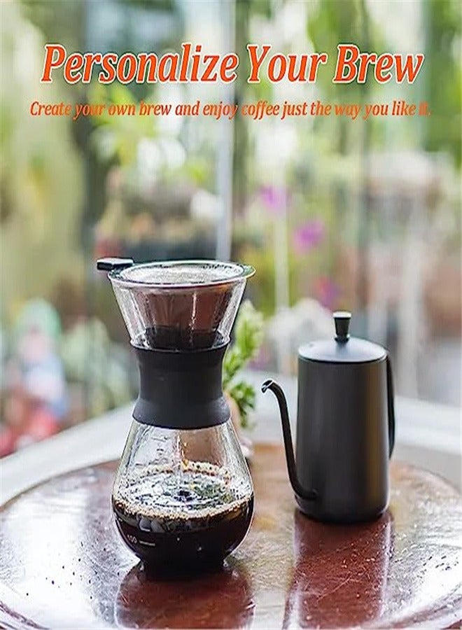 Goolsky Pour Over Coffee Maker with Double-layer Stainless Steel Filter, 400ml/14oz Hand Manual Coffee Dripper Brewer & Glass Coffee Pot (400ML / 14oz) - Image 3