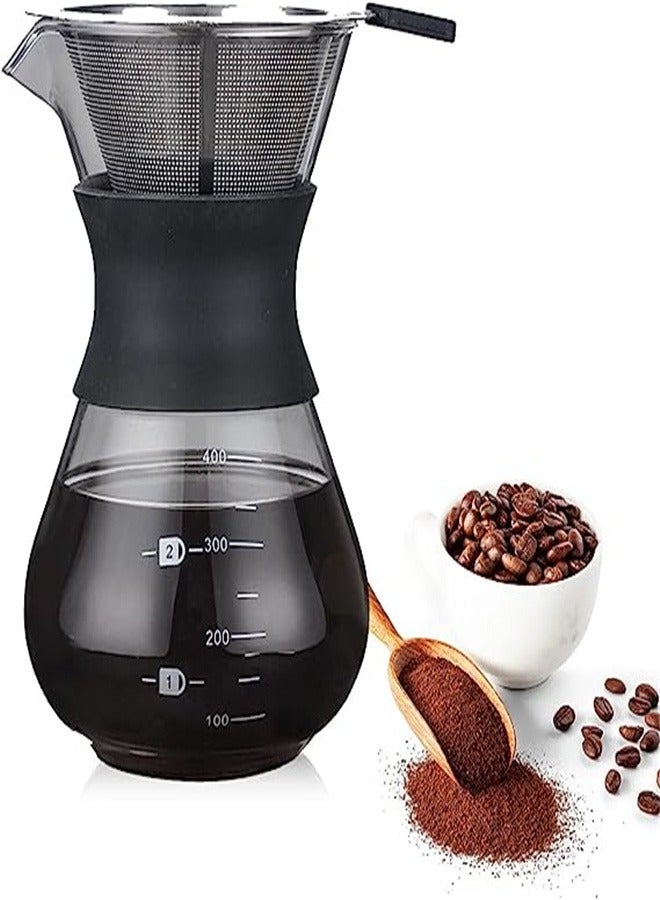 Goolsky Pour Over Coffee Maker with Double-layer Stainless Steel Filter, 400ml/14oz Hand Manual Coffee Dripper Brewer & Glass Coffee Pot (400ML / 14oz) - Image 1
