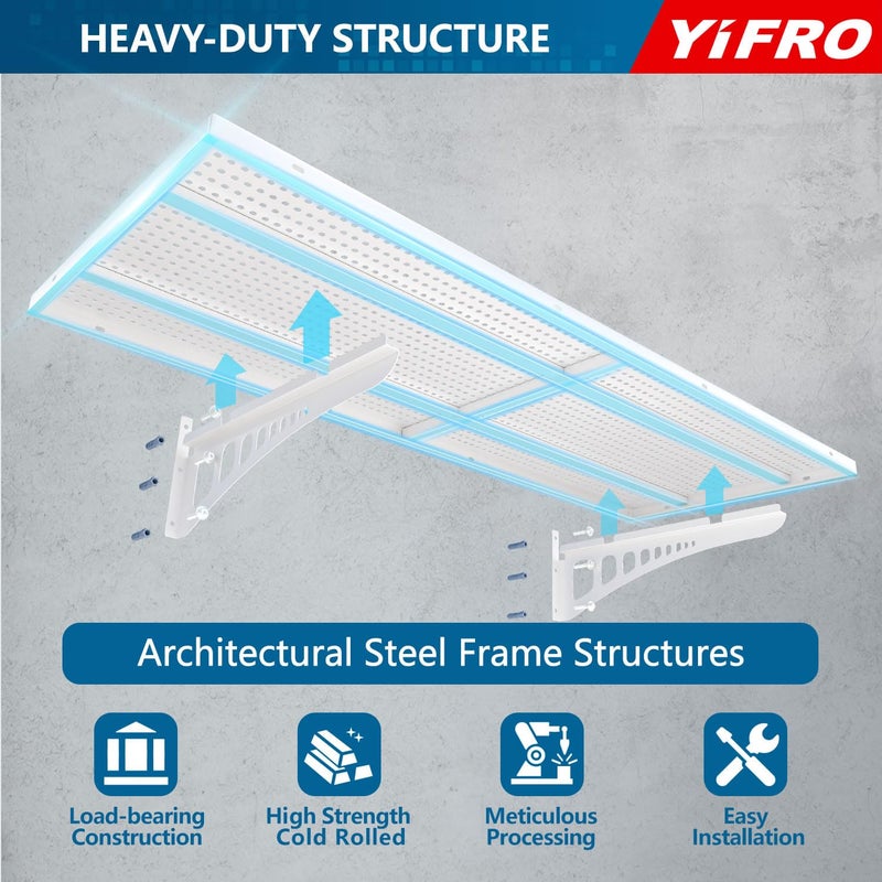YIFRO 2-Pack 1.5x4ft Heavy Duty Garage Wall Shelving, 500 lbs Load Capacity, Garage Shelving Wall Mounted, Storage Rack with Hooks, White - Image 3