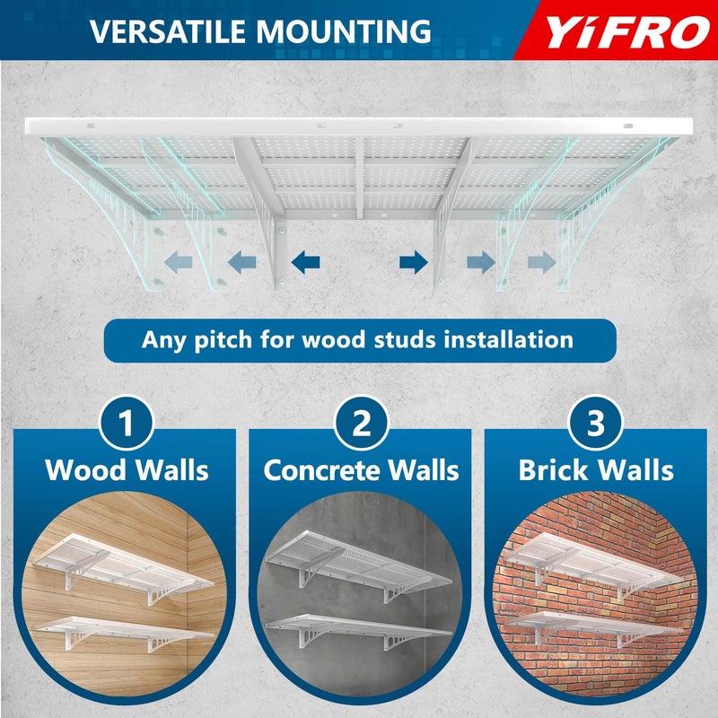 YIFRO 2-Pack 1.5x4ft Heavy Duty Garage Wall Shelving, 500 lbs Load Capacity, Garage Shelving Wall Mounted, Storage Rack with Hooks, White - Image 5