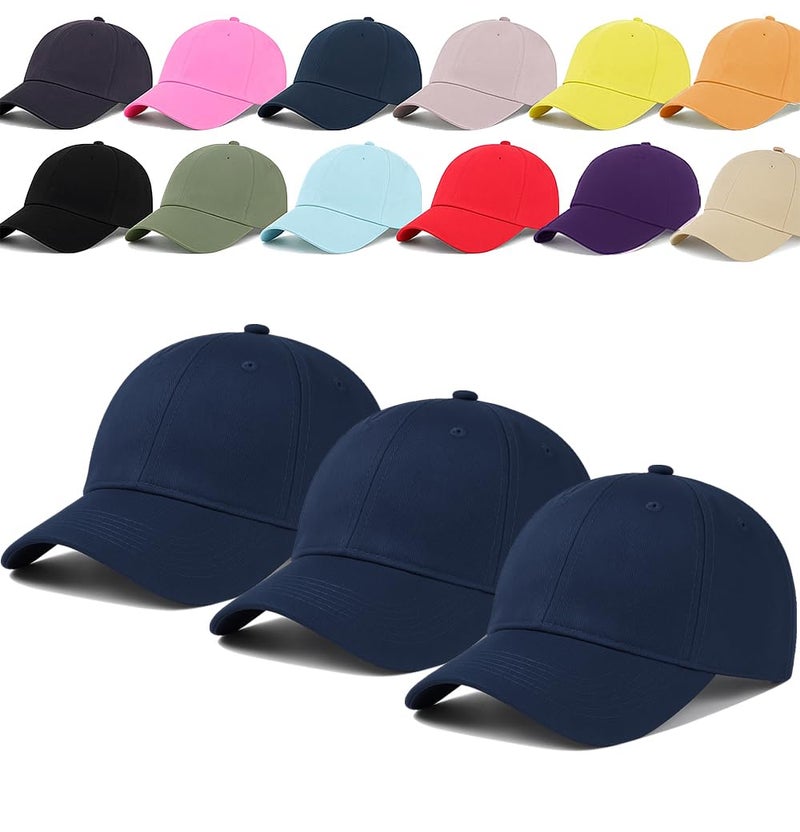 ENCIGER Unisex Adjustable Baseball Cap Pack of 3 - Solid Color Cotton Caps for Men & Women - Breathable Lightweight Headwear for Outdoor, Travel, Gym, Casual Wear (Navy) - Image 1
