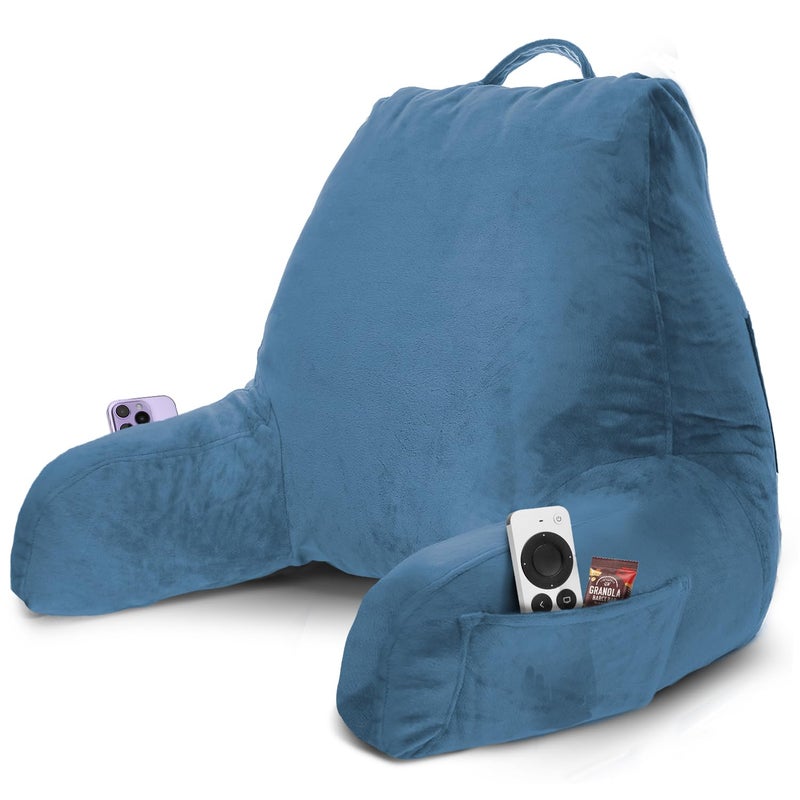 Nestl Reading Pillow with Shredded Memory Foam Designed for Sitting Up in Bed and Couch Back and Arms Adjustable Support for Adult Teens Backrest Pillows for Reading Washable Cover Blue Heaven