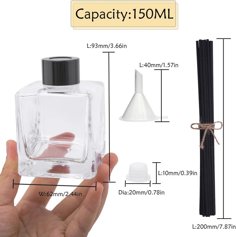 Agidea 4PCS Glass Diffuser Bottles, Refillable Diffuser Bottles Square Shape with 20pcs Reeds Sticks & Black Caps & Funnel, 3.66" High 150ml 5.29 fl oz. Diffuser Jars for Home Oil Fragrance Decoration - Image 3