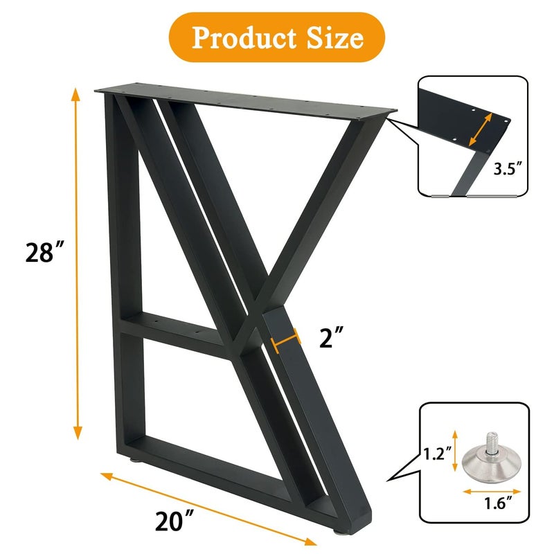Reyox Metal Table Legs 28 Inch Desk Legs with Reinforced Geometric Shaped Cast Iron Industrial Dining Table Legs DIY Office Kitchen Coffee Table Bench Legs 28 H x 20 W1 Set of 2 pcs - Image 3