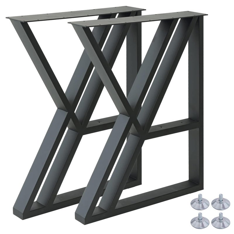 Reyox Metal Table Legs 28 Inch Desk Legs with Reinforced Geometric Shaped Cast Iron Industrial Dining Table Legs DIY Office Kitchen Coffee Table Bench Legs 28 H x 20 W1 Set of 2 pcs - Image 1