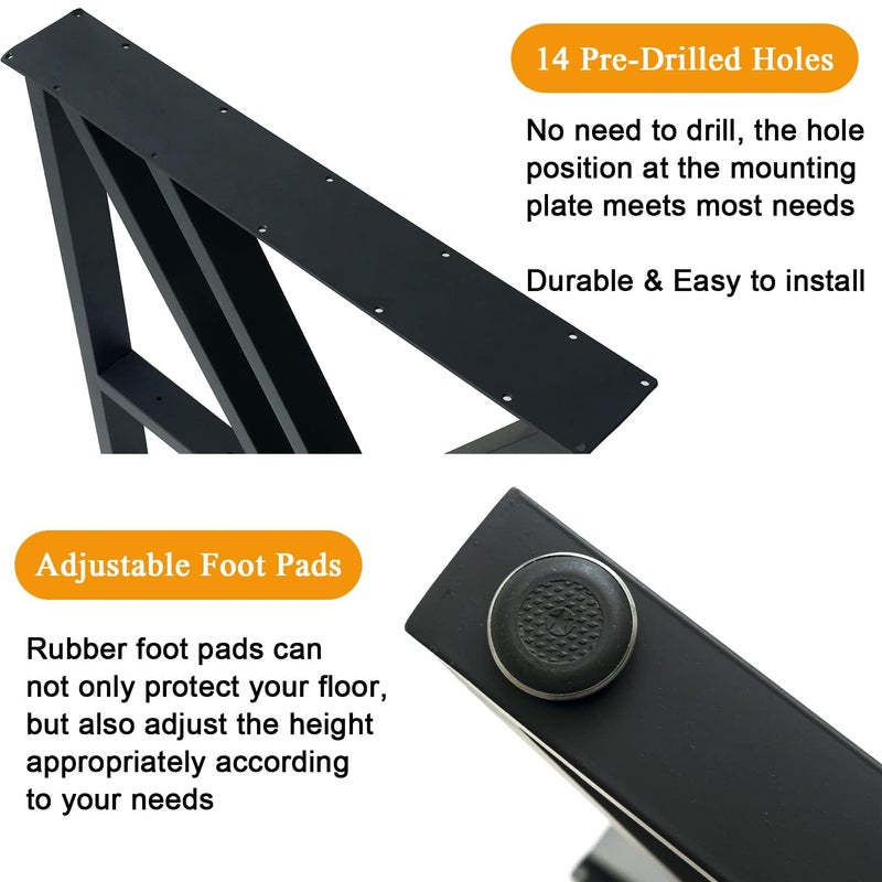 Reyox Metal Table Legs 28 Inch Desk Legs with Reinforced Geometric Shaped Cast Iron Industrial Dining Table Legs DIY Office Kitchen Coffee Table Bench Legs 28 H x 20 W1 Set of 2 pcs - Image 5