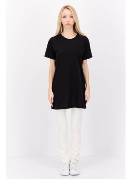LASULA Women Oversized Crew Neck Short Sleeve Plain T-shirt, Black  - Image 4