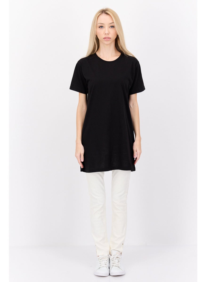LASULA Women Oversized Crew Neck Short Sleeve Plain T-shirt, Black  - Image 4