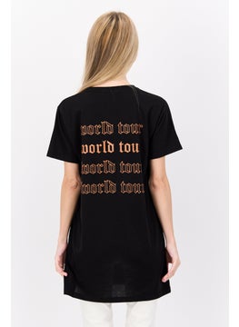 LASULA Women Oversized Crew Neck Short Sleeve Plain T-shirt, Black  - Image 2