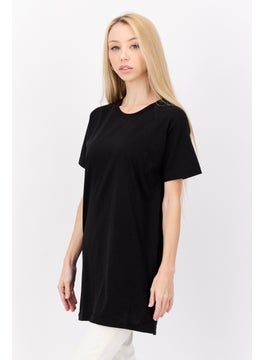 LASULA Women Oversized Crew Neck Short Sleeve Plain T-shirt, Black  - Image 3