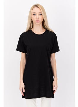 LASULA Women Oversized Crew Neck Short Sleeve Plain T-shirt, Black  - Image 1