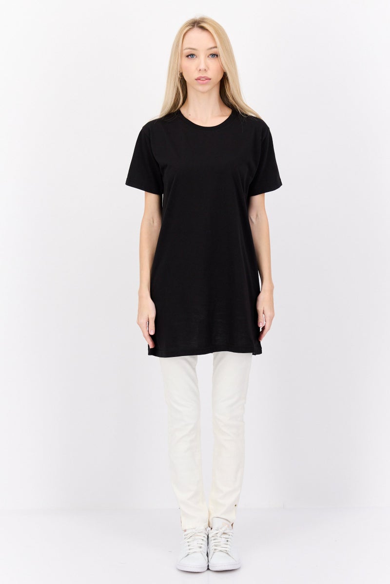 LASULA Women Oversized Crew Neck Short Sleeve Plain T-shirt, Black - Image 4