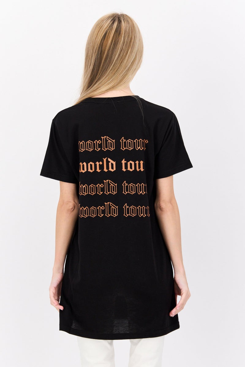 LASULA Women Oversized Crew Neck Short Sleeve Plain T-shirt, Black - Image 2