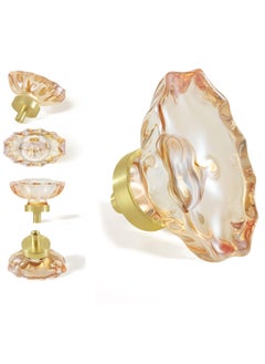 Excefore Crystal Cabinet Knobs, 4 Pack Vintage Cabinet Dresser Knobs, Satin Brass/Brushed Gold Base, Decorative Drawer Knobs Crystal Knobs for Cabinets Kitchen Cupboard Bathroom, Oval Flower Design  - Image 1
