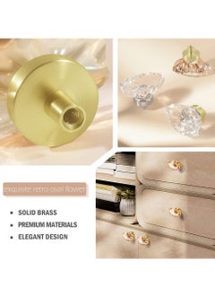 Excefore Crystal Cabinet Knobs, 4 Pack Vintage Cabinet Dresser Knobs, Satin Brass/Brushed Gold Base, Decorative Drawer Knobs Crystal Knobs for Cabinets Kitchen Cupboard Bathroom, Oval Flower Design  - Image 5