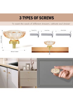 Excefore Crystal Cabinet Knobs, 4 Pack Vintage Cabinet Dresser Knobs, Satin Brass/Brushed Gold Base, Decorative Drawer Knobs Crystal Knobs for Cabinets Kitchen Cupboard Bathroom, Oval Flower Design  - Image 3
