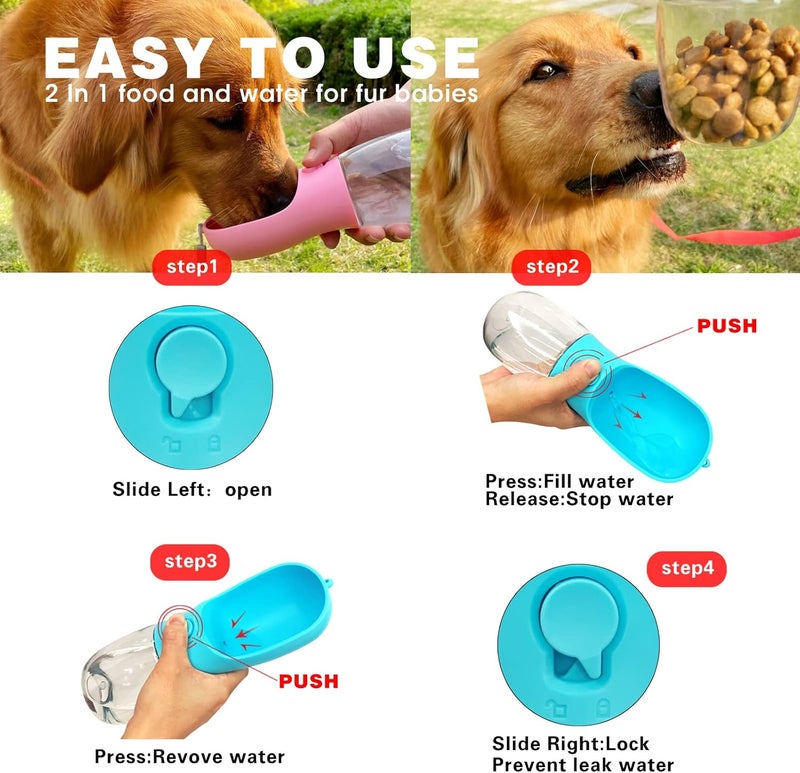 AVELORA Dog Water Bottle,Portable Pet Water Bottle with Food Container,Outdoor Portable Water Dispenser for Cat,Puppy,Pets for Walking,Hiking,Travel,Puppy Essentials,Dog Stuff(19oz) - Image 4