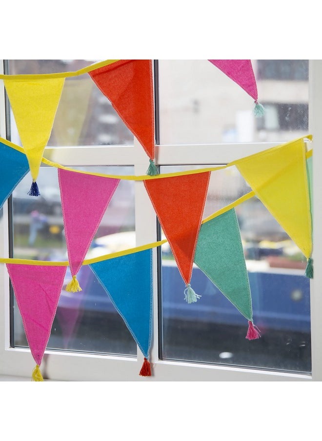 Talking Tables Fabric Rainbow Bunting with Tassels - 10ft | Triangle Flag Pennant Garland, 100% Cotton, Home Décor for Kid's Bedroom, Nursery Accessories, Indoor Outdoor Birthday Party Decorations, Festival  - Image 1