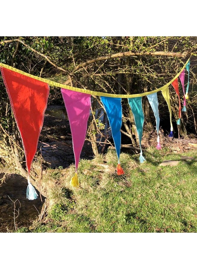 Talking Tables Fabric Rainbow Bunting with Tassels - 10ft | Triangle Flag Pennant Garland, 100% Cotton, Home Décor for Kid's Bedroom, Nursery Accessories, Indoor Outdoor Birthday Party Decorations, Festival  - Image 5