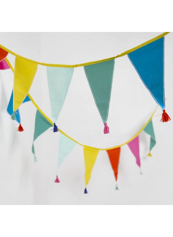 Talking Tables Fabric Rainbow Bunting with Tassels - 10ft | Triangle Flag Pennant Garland, 100% Cotton, Home Décor for Kid's Bedroom, Nursery Accessories, Indoor Outdoor Birthday Party Decorations, Festival  - Image 3