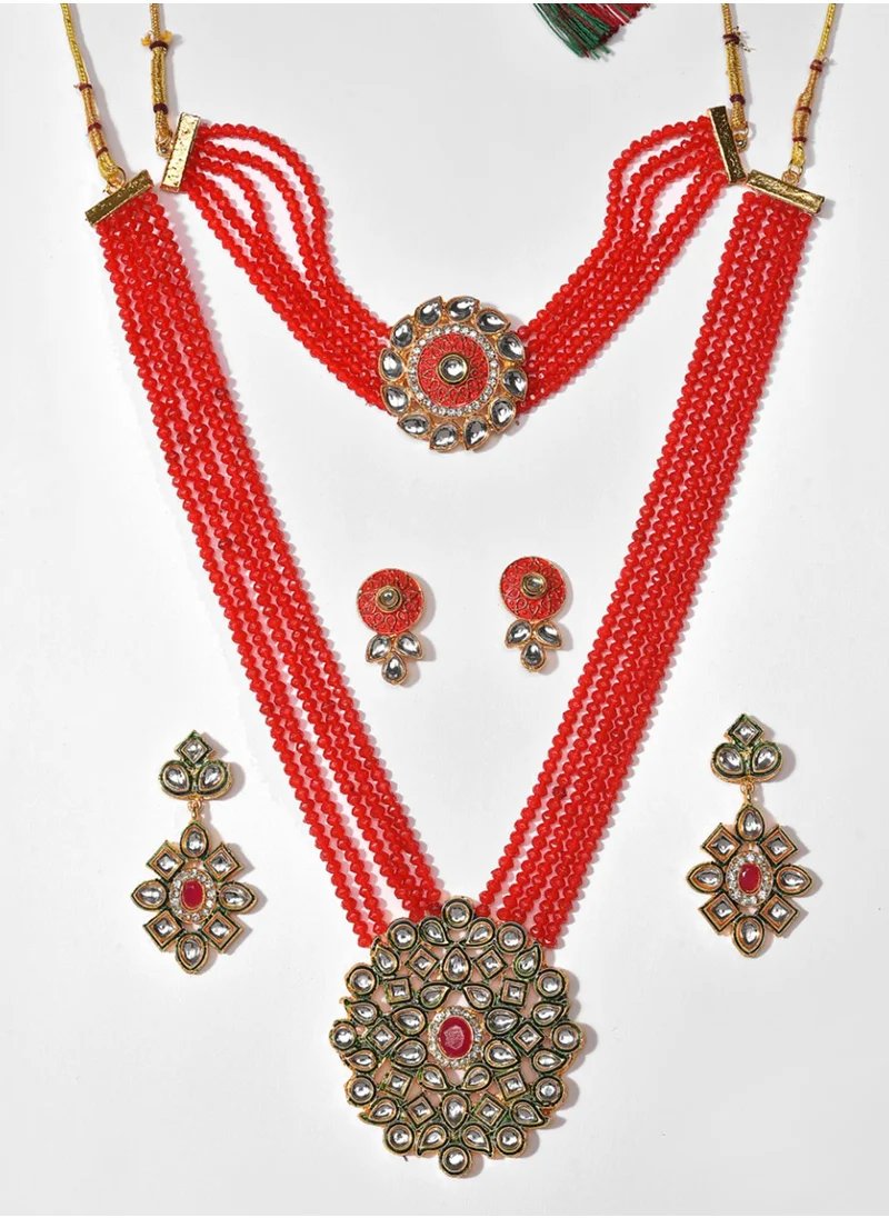 SOHI Set Of 2 Red Stone-Studded Jewellery Sets