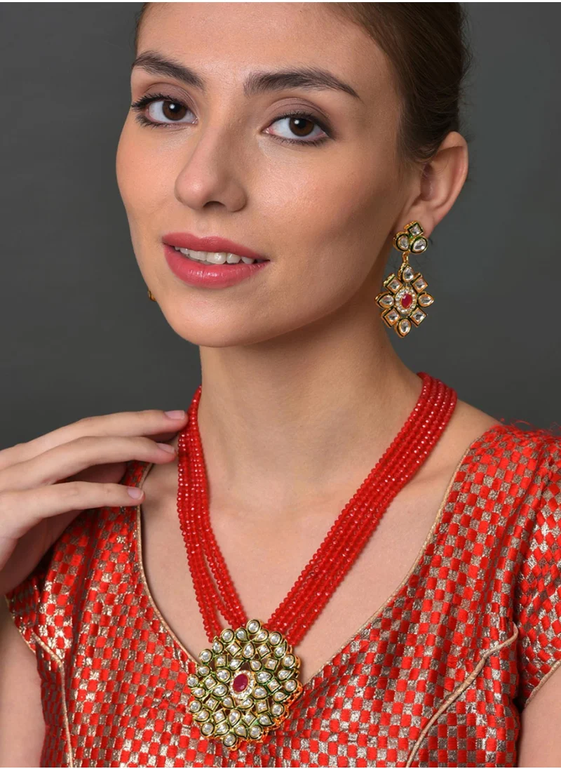 SOHI Set Of 2 Red Stone-Studded Jewellery Sets