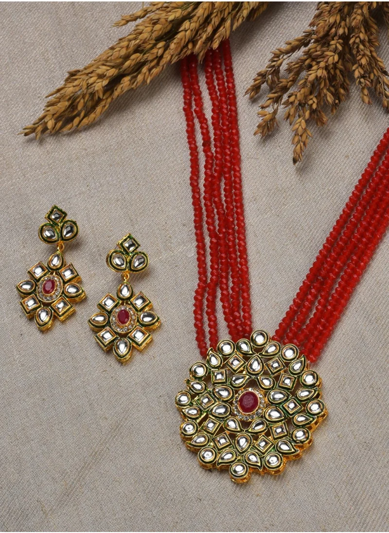 SOHI Set Of 2 Red Stone-Studded Jewellery Sets