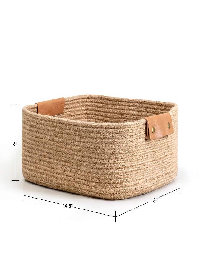 CHICVITA CHICVITA Rectangle Jute Rope Woven Basket with Handles for Books, Magazines, Toys - Decorative Rectangle Basket for Baby Nursery, Living Room, Bathroom  - Image 1
