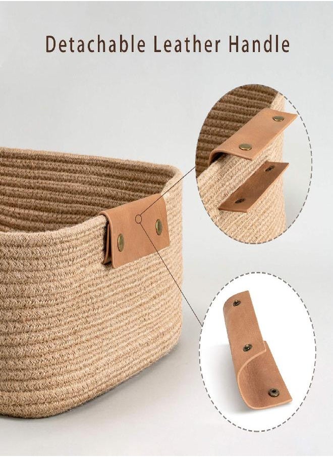 CHICVITA CHICVITA Rectangle Jute Rope Woven Basket with Handles for Books, Magazines, Toys - Decorative Rectangle Basket for Baby Nursery, Living Room, Bathroom  - Image 2