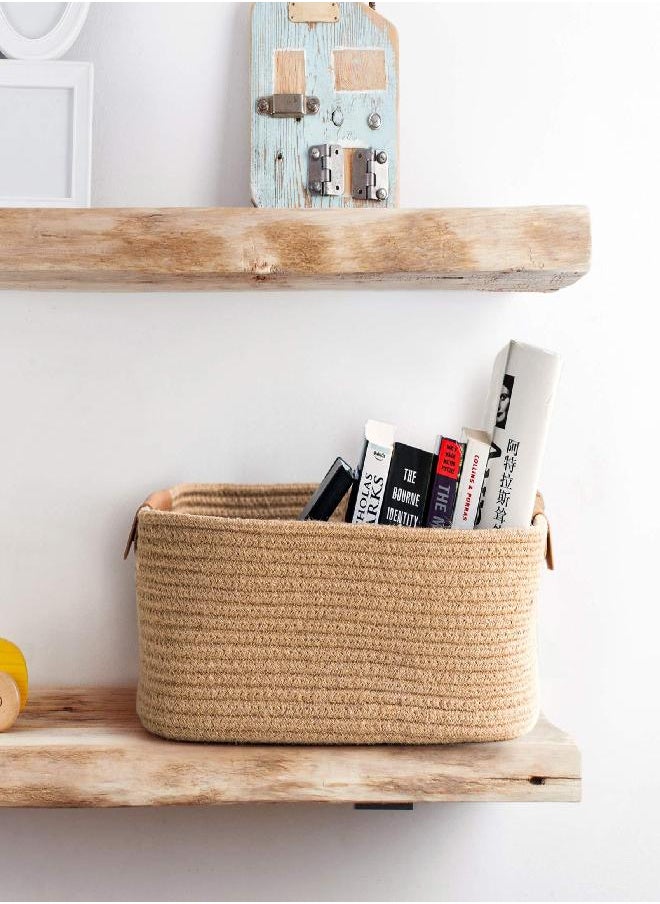 CHICVITA CHICVITA Rectangle Jute Rope Woven Basket with Handles for Books, Magazines, Toys - Decorative Rectangle Basket for Baby Nursery, Living Room, Bathroom  - Image 3