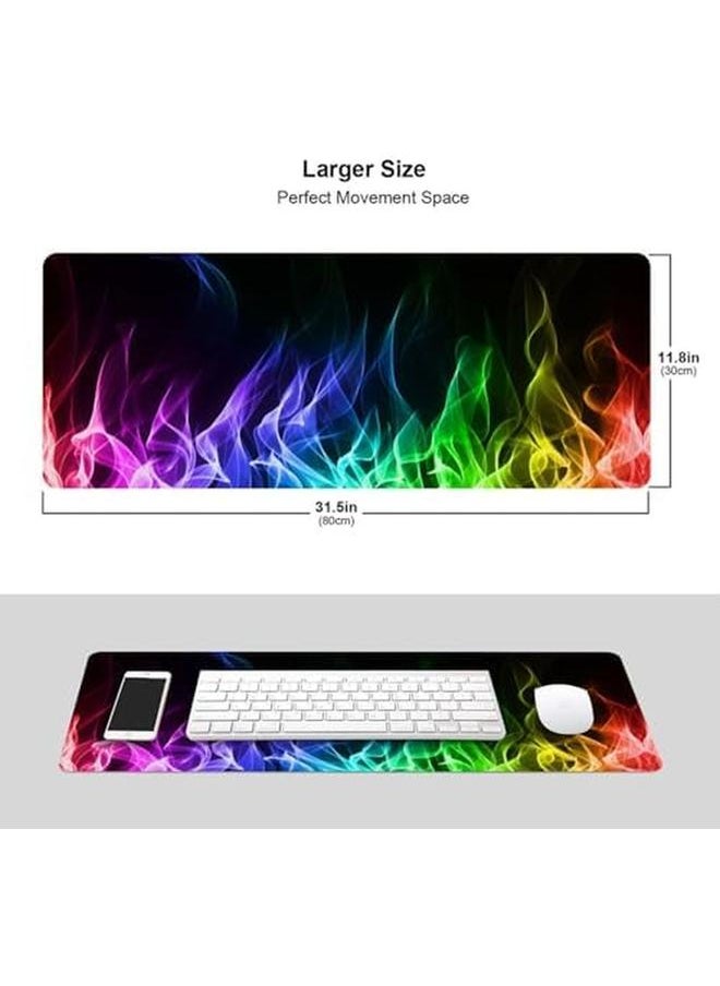erorex - Rainbow Cool Fun Fire Mouse Pad Gaming Xl Large Mousepad Desk Mat Long Extended Big Keyboard Pads Table Accessories For Gaming And Office Pc Laptop Computer 31.5 X 11.8 Inch - Image 1