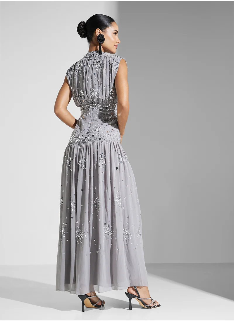 Amelia Rose Embellished Mesh Detailed Dress