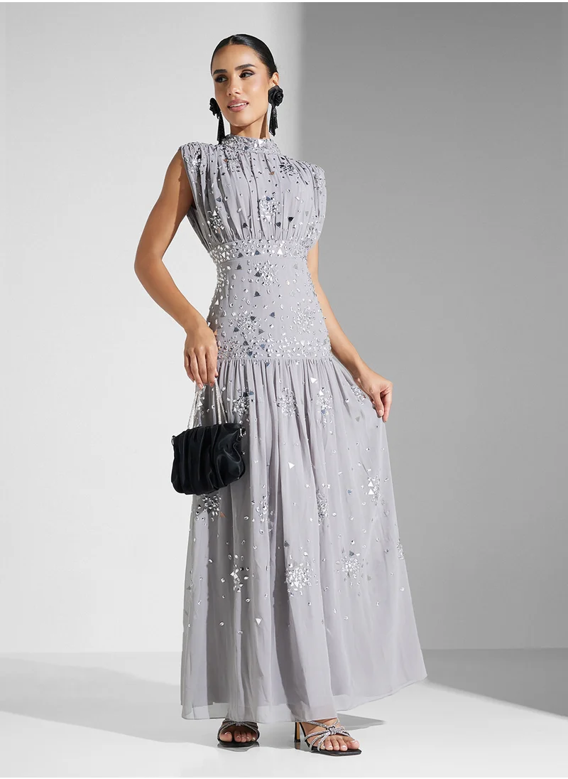 Amelia Rose Embellished Mesh Detailed Dress