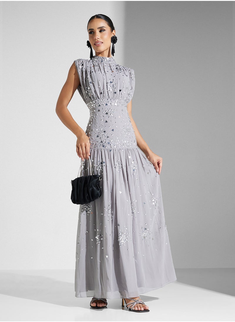 Amelia Rose Embellished Mesh Detailed Dress  - Image 1