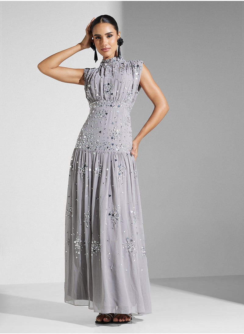 Amelia Rose Embellished Mesh Detailed Dress  - Image 4