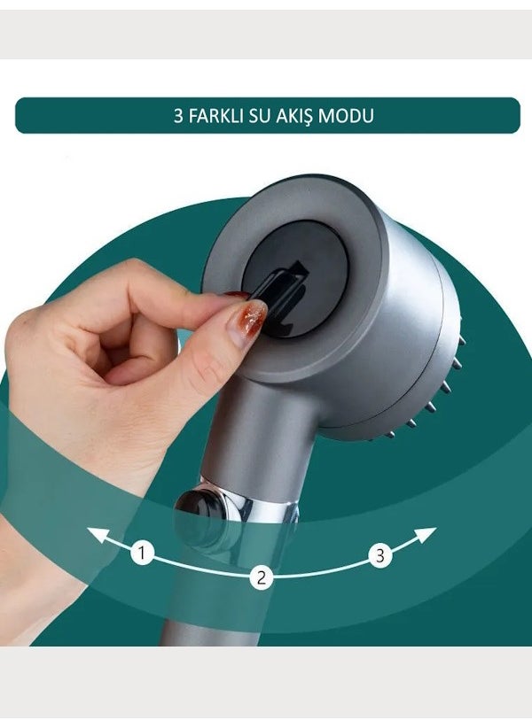 FAWER Faucet & Shower Filtered 3 Function High Pressure Comb Start Stop Gray Bathroom Shower Head  - Image 2