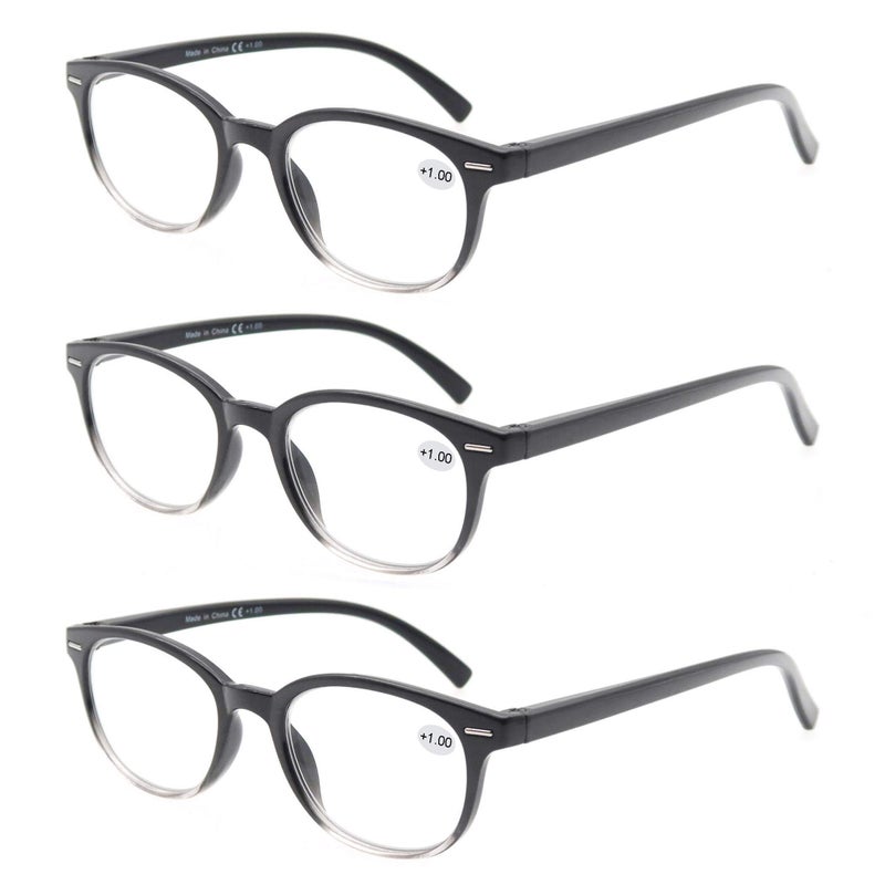 MODFANS Round Stylish Reading Glasses 3 Pair with Spring Hinge Fashion Glasses for Reading for Men and Women 100