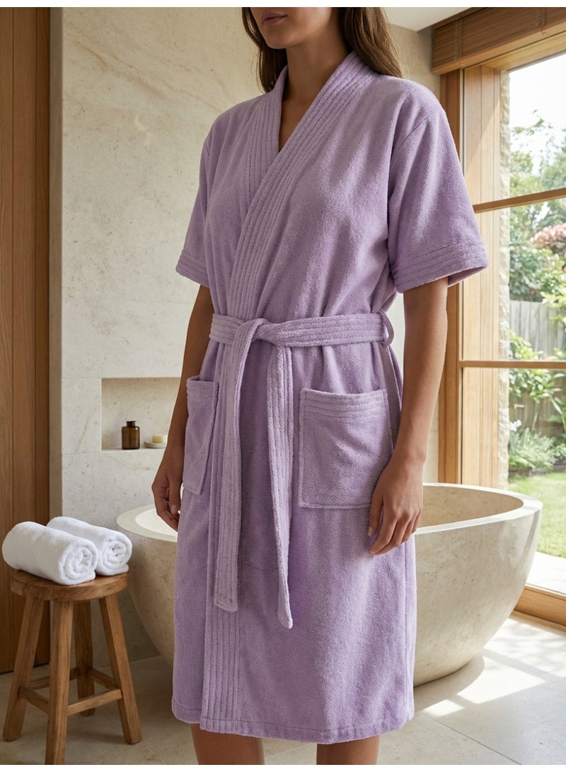 Ambrosia 100% Cotton Medium Terry Bathrobe Luxor Unisex Dusty Aubergine Purple Hotel Quality Spa Robe Soft Highly Absorbent Loungewear For Home Shower And Bath - Image 3