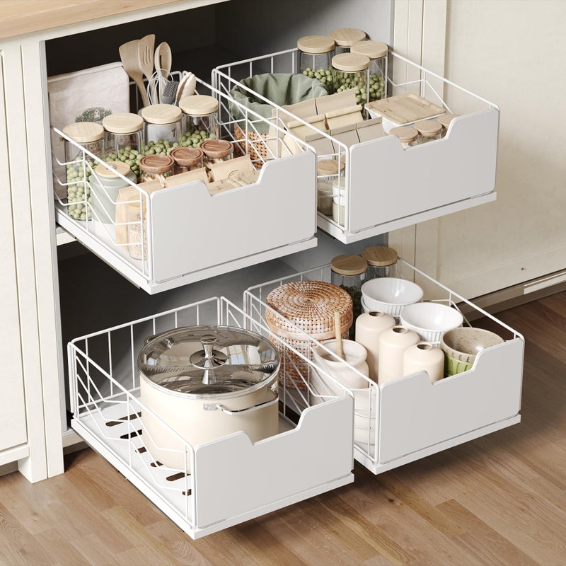 NETEL 2 Pack Pull Out Cabinet Organizer, No Drill Slide Out Drawers for Kitchen Cabinets, Peel and Stick Pull Out Drawers, Kitchen Cabinet Organizer,Sliding Pantry Shelves,11.8" W X 15.7" D X 6.9" H - Image 1
