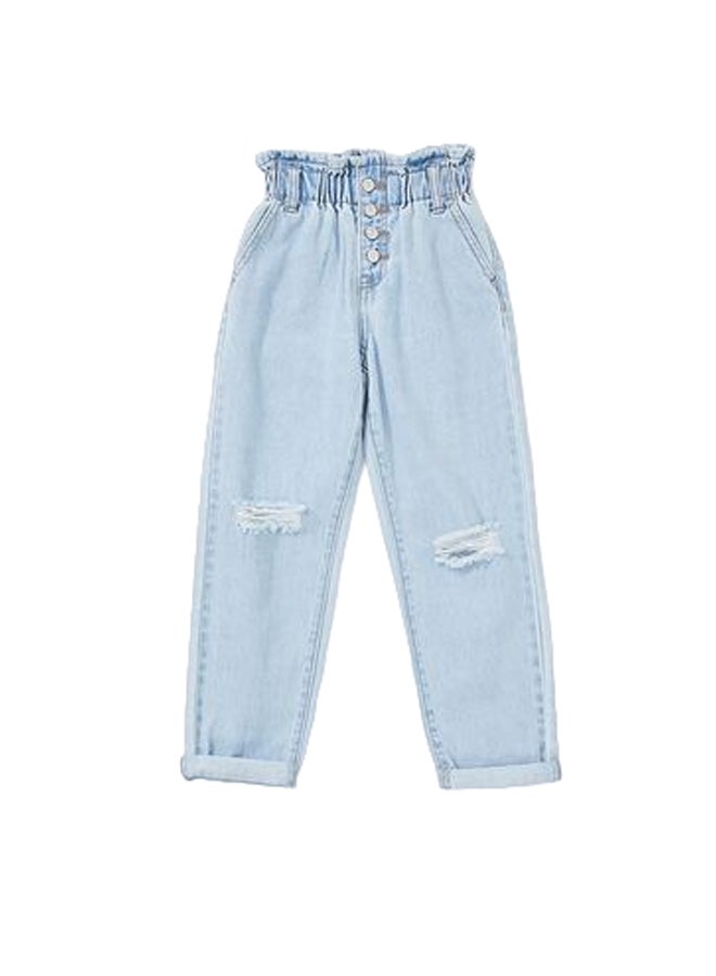 FOREVER 21 بنات - جينز ممزق Paperbag (أطفال) - Image 1